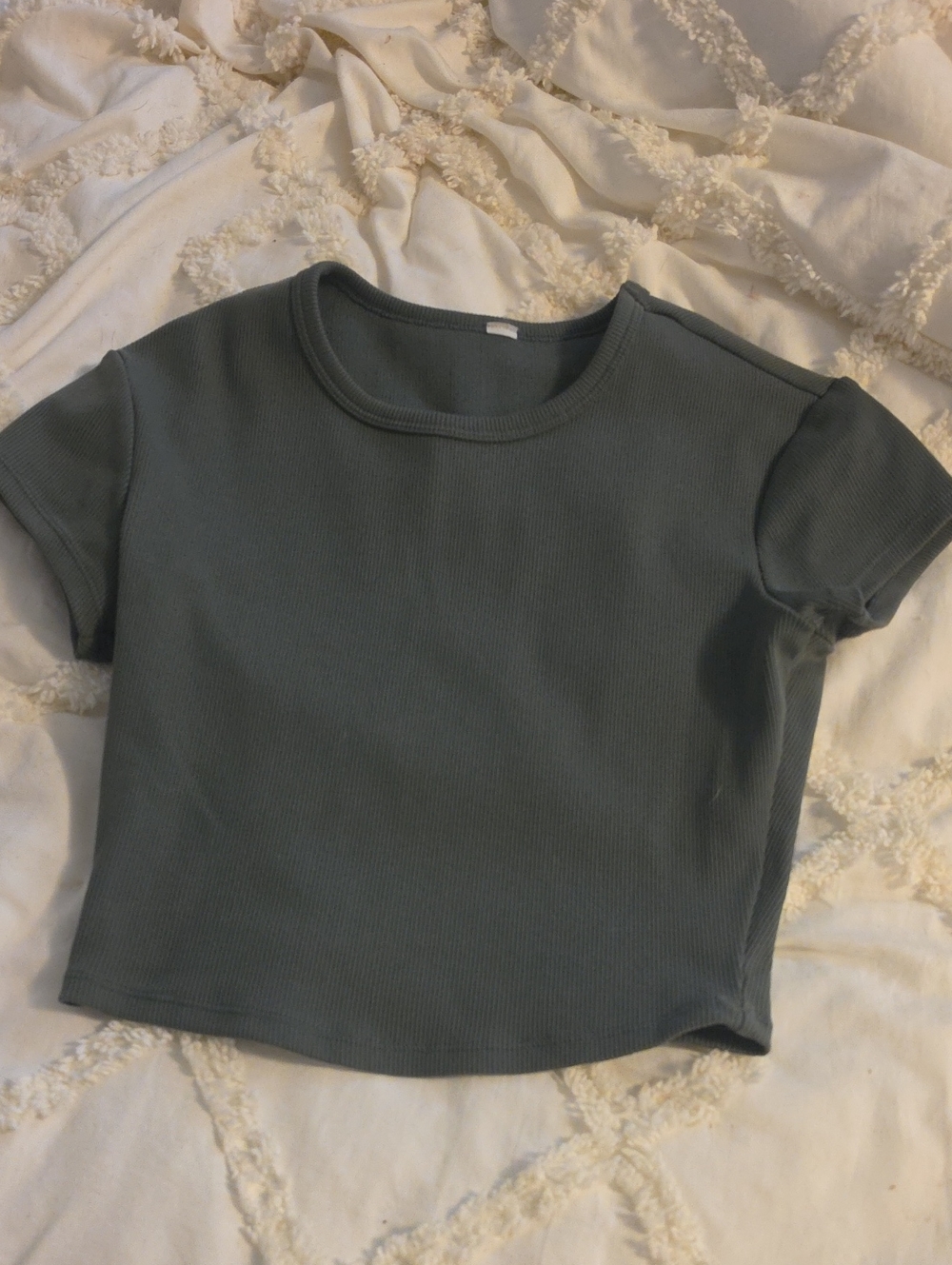 ALO Yoga Cropped Ribbed Tee - Slate Green